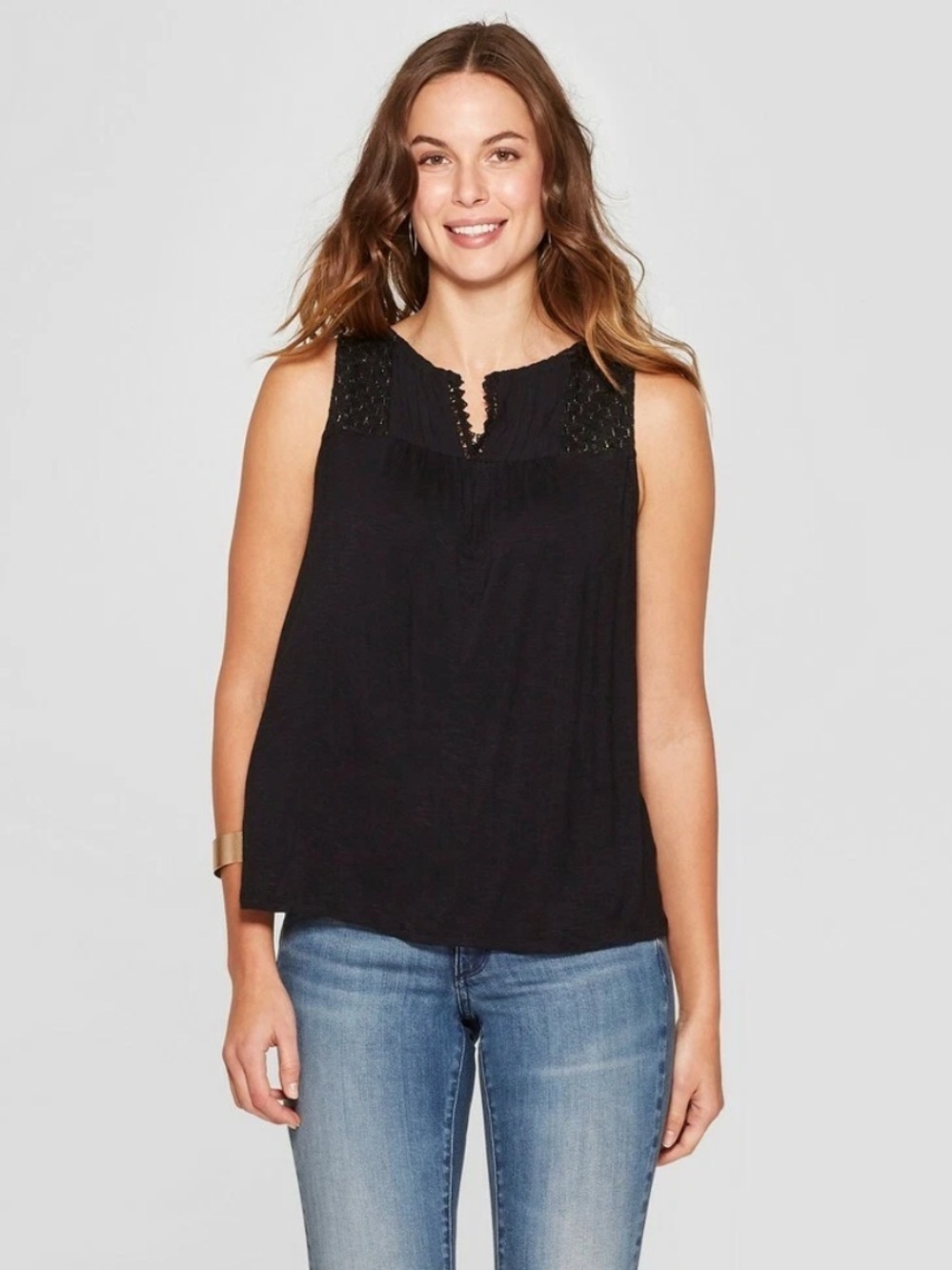 Knox Rose Black Sleeveless Top with Sequined Shoulders & Tassel Tie Back Size M